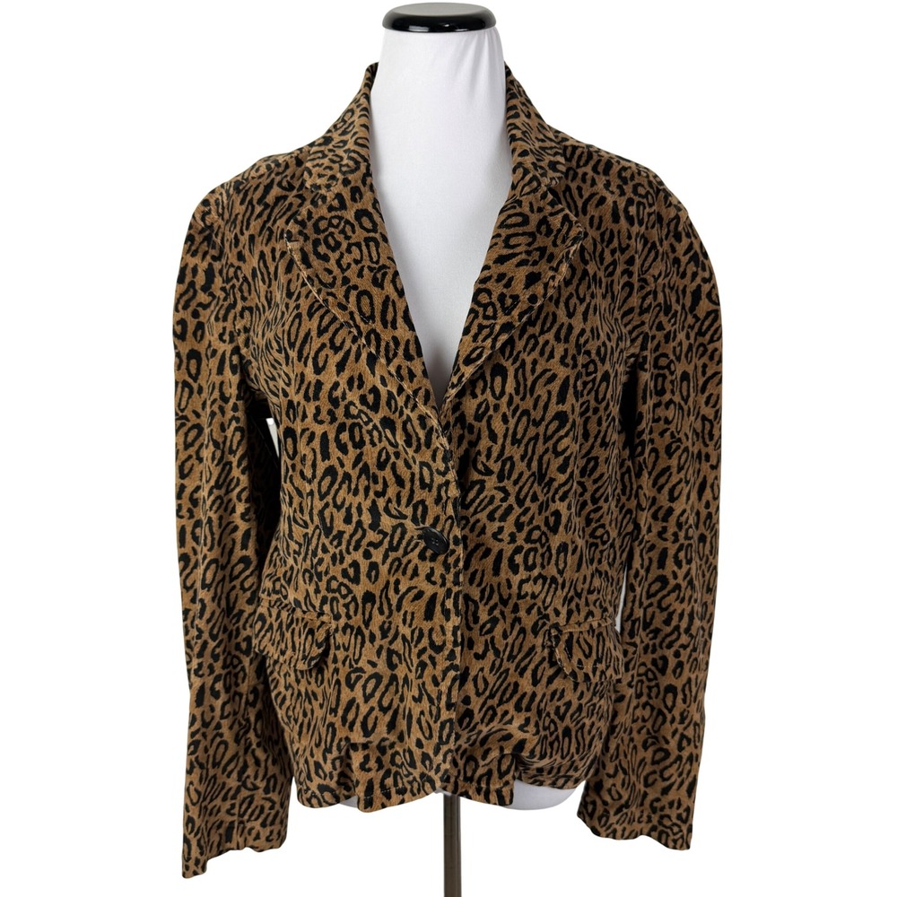 Kikit Jeans Leopard Print Corduroy Blazer Jacket Brown Tan Women's Large‎